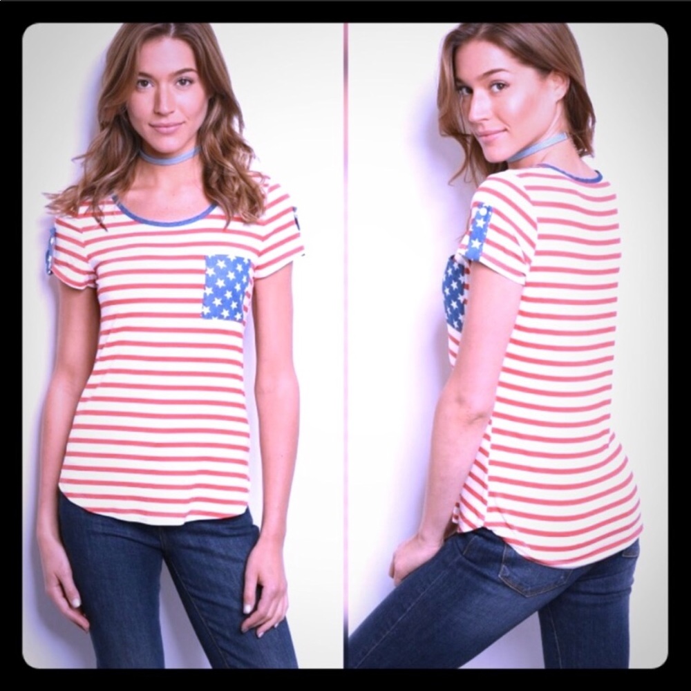 American flag striped shirt with stars pocket top